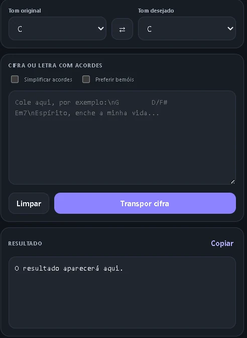 Tela de transposição de cifras