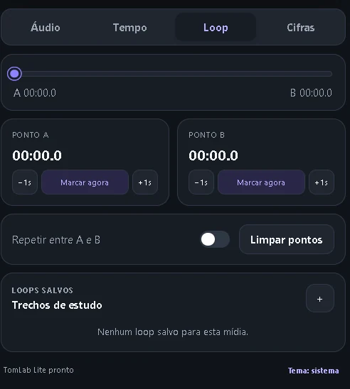 Tela de loops A e B